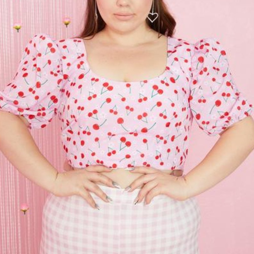 Sugar Thrillz Plus Size Cherry Crop Top